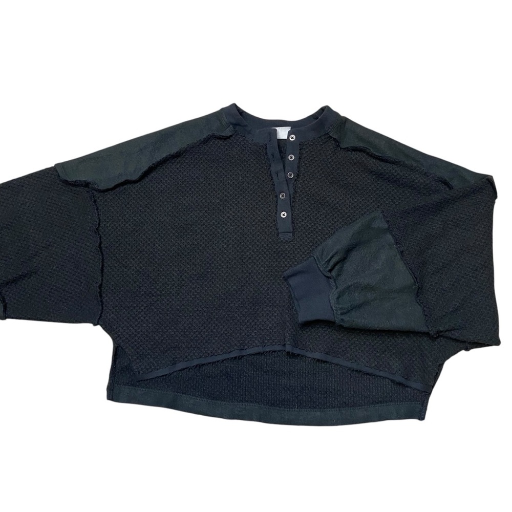 Urban Outfitters UO Out From Under Mel Cozy Pieced Henley Top Black S - Picture 4 of 14